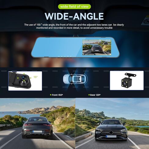 4.5 Inch Mirror Dash Cam Backup Camera 1080P Front and Rear View Mirror Camera for Cars Dual Lens Cam Loop Recording 150°Wide Angle G-Sensor Parking Assistance Loop Recording in Saudi Arabia