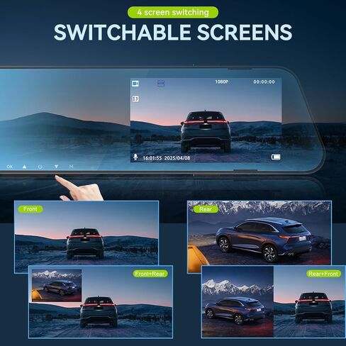 4.5 Inch Mirror Dash Cam Backup Camera 1080P Front and Rear View Mirror Camera for Cars Dual Lens Cam Loop Recording 150°Wide Angle G-Sensor Parking Assistance Loop Recording in Saudi Arabia