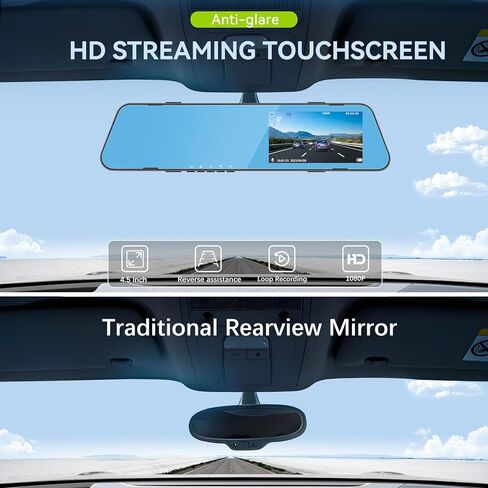 4.5 Inch Mirror Dash Cam Backup Camera 1080P Front and Rear View Mirror Camera for Cars Dual Lens Cam Loop Recording 150°Wide Angle G-Sensor Parking Assistance Loop Recording in Saudi Arabia