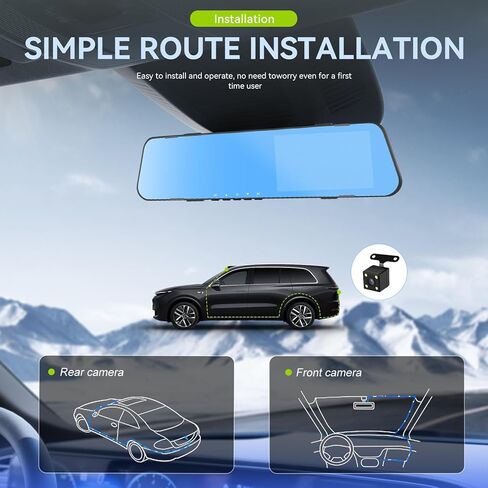 4.5 Inch Mirror Dash Cam Backup Camera 1080P Front and Rear View Mirror Camera for Cars Dual Lens Cam Loop Recording 150°Wide Angle G-Sensor Parking Assistance Loop Recording in Saudi Arabia