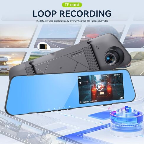 4.5 Inch Mirror Dash Cam Backup Camera 1080P Front and Rear View Mirror Camera for Cars Dual Lens Cam Loop Recording 150°Wide Angle G-Sensor Parking Assistance Loop Recording in Saudi Arabia
