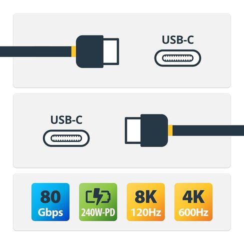 كابل StarTech.com 50 سم (1.6 قدم) USB4، 80 جيجابت في الثانية، كابل USB-C معتمد من USB-IF، 240 وات، 8K 120 هرتز/4K 240 هرتز DP2.1، متوافق مع Thunderbolt 4، أسود in Saudi Arabia