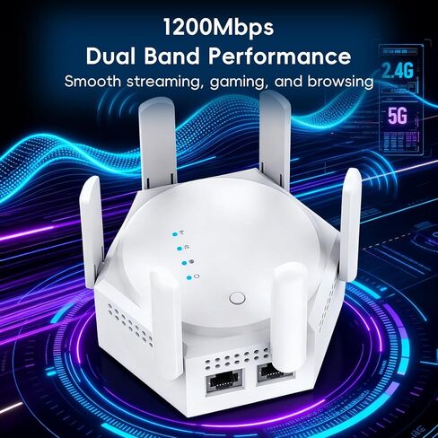 WiFi Extender Signal Booster 1200Mbps, Dual Band 2.4G/5G WiFi Repeater with 6 High-Gain Rotatable Antennas & 2 Ethernet Ports, WiFi Signal Booster for Home, Covers Up to 8000 Sq.Ft (White) in Saudi Arabia