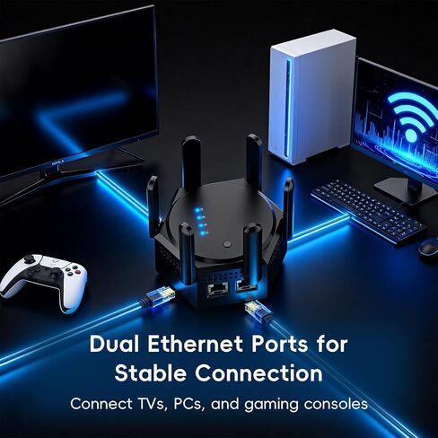 WiFi Extender Signal Booster 1200Mbps, Dual Band 2.4G/5G WiFi Repeater with 6 High-Gain Rotatable Antennas & 2 Ethernet Ports, WiFi Signal Booster for Home, Covers Up to 8000 Sq.Ft (White) in Saudi Arabia