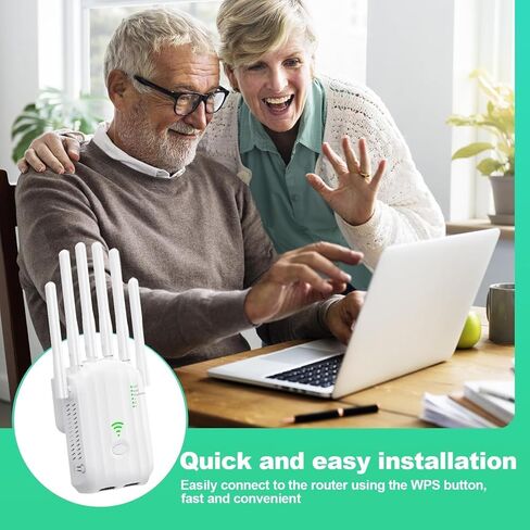 WiFi Extender Signal Booster, w/6 Antennas, 2 LAN Ports, Modes (Repeater, Router, AP), Coverage up to 8300 sq ft, for Home and Office, Easy Installation, White in Saudi Arabia