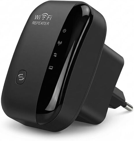 قطعة واحدة من موسع WiFi، معزز إشارة موسعات WiFi حتى 1200 قدم مربع و30 جهازًا، معزز مكرر الإنترنت اللاسلكي مع منافذ إيثرنت، إعداد WPS - الاتحاد الأوروبي، أسود in Saudi Arabia