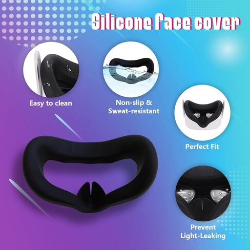 4Pcs VR Silicone Face Cover for Oculus Quest 2, Light-Thin, Waterproof, Anti-Dirty Replacement Facial Cushion VR Pads Accessories (Black+Red+Gray+Blue) in Saudi Arabia