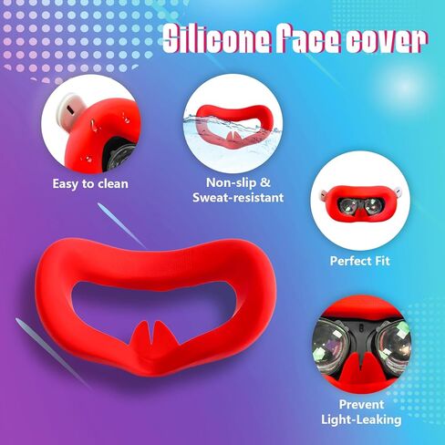 4Pcs VR Silicone Face Cover for Oculus Quest 2, Light-Thin, Waterproof, Anti-Dirty Replacement Facial Cushion VR Pads Accessories (Black+Red+Gray+Blue) in Saudi Arabia