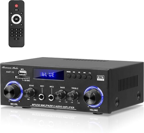 AMP-10 Bluetooth Amplifiers RMS 50WX2 Stereo Audio Amp Receivers for Home Speaker 2.0 Channel Max 600W Output Mini Power Amplifier w/FM Radio, Echo, MIC, USB, SD Input for Home,Car Audio in Saudi Arabia