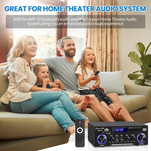 AMP-10 Bluetooth Amplifiers RMS 50WX2 Stereo Audio Amp Receivers for Home Speaker 2.0 Channel Max 600W Output Mini Power Amplifier w/FM Radio, Echo, MIC, USB, SD Input for Home,Car Audio in Saudi Arabia