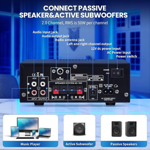 AMP-10 Bluetooth Amplifiers RMS 50WX2 Stereo Audio Amp Receivers for Home Speaker 2.0 Channel Max 600W Output Mini Power Amplifier w/FM Radio, Echo, MIC, USB, SD Input for Home,Car Audio in Saudi Arabia