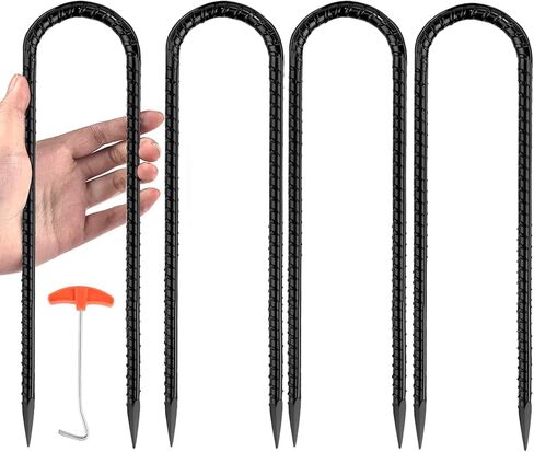 Trampoline Ground Wind Stakes Anchors High Wind Heavy Duty, 8 Pack 12 Inch U-Shaped Rebar Tent Stakes for Camping Tents, Soccer Goals,Fences, Swing, Landscape,Garden Decoration (U-8Pack) in Saudi Arabia