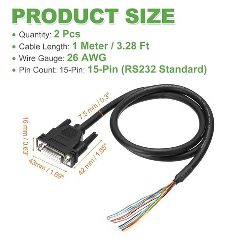 PATIKIL 2 Pcs 3.3 ft 26AWG DB15 Female Connector to Bare Wire END RS232 15-Pin Serial Extension Cable Double Shielded Gold Plated Female Connector, Black in Saudi Arabia
