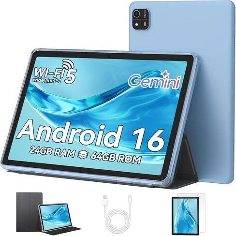 EHFiDC Tablet 10 Inch, Android 16 Tablets with Octa-Core Processor, 24GB RAM 64GB Storage 2TB Expandable, 1280x800 IPS HD Display, GPS, 5MP+8MP Dual Camera, 6000mAh Battery, Tablet with Case, Blue in Saudi Arabia