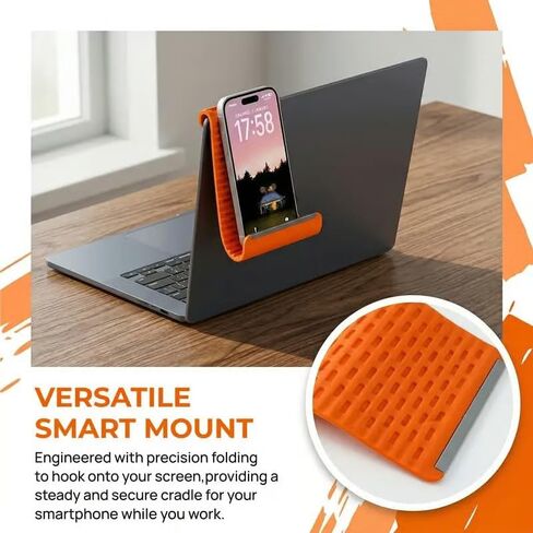 Universal Flexible Silicone Phone Holder Stand - Multi-Angle Foldable Tablet Holder & Laptop Riser - Portable Travel Essentials for Airplane, Office & Home - Non-Slip, Heat Dissipation Design,Orange in Saudi Arabia