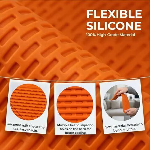 Universal Flexible Silicone Phone Holder Stand - Multi-Angle Foldable Tablet Holder & Laptop Riser - Portable Travel Essentials for Airplane, Office & Home - Non-Slip, Heat Dissipation Design,Orange in Saudi Arabia