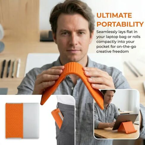 Universal Flexible Silicone Phone Holder Stand - Multi-Angle Foldable Tablet Holder & Laptop Riser - Portable Travel Essentials for Airplane, Office & Home - Non-Slip, Heat Dissipation Design,Orange in Saudi Arabia