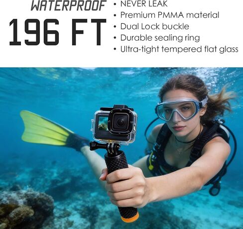 196FT/60M Waterproof Housing Case with Floating Hand Grip for GoPro Hero 13/12/11/10/9 Black, Protective Underwater Diving Housing Shell with Cold Shoe Mounts for Light/Microphone Accessories in Saudi Arabia