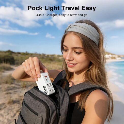 4-in-1 Retractable Wall Charger, 40W Retractable iPhone Charger Wall Plug with Dual 3ft Lightning + Type C Charging Cables, 4-Ports USB C Charger Foldable Block for iPhone 17 16 15 14 13 12 11 8 7 in Saudi Arabia