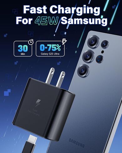45W USB C Super Fast Charging Android Phone Charger, Compatible with Samsung Galaxy S25/S25 Ultra/S25+/S24/S24 Ultra/S24+/S23/S23 Ultra/S22/S21/S20/Note 20/Note 10 in Saudi Arabia