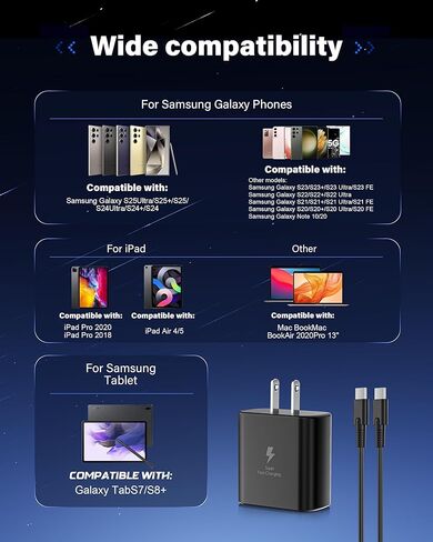 45W USB C Super Fast Charging Android Phone Charger, Compatible with Samsung Galaxy S25/S25 Ultra/S25+/S24/S24 Ultra/S24+/S23/S23 Ultra/S22/S21/S20/Note 20/Note 10 in Saudi Arabia