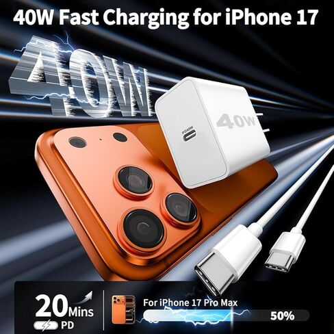 [معتمد من Apple MFi] شاحن iPhone 17 16 Pro Max شحن سريع، 40 وات USB C إلى C كابل شحن سريع بطول 10 أقدام من النوع C لهاتف iPhone 17e/17 Pro/Air/16/16e/16 ProMax/Plus/15Pro، iPad in Kuwait