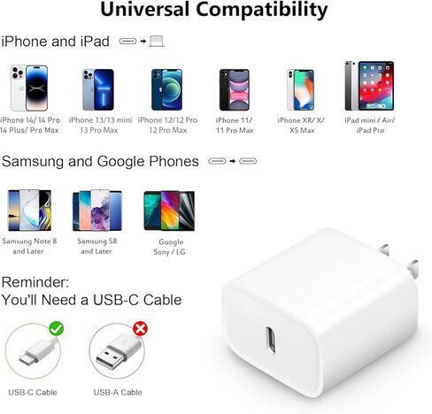 شاحن iPad شحن سريع معتمد من Apple MFi 2-Pack 20W USB C شاحن 6.6ft كابل Lightning لأجهزة iPad 9th/8th/7th/6th/5th Generation، iPhone 14/13/12/11 in Kuwait