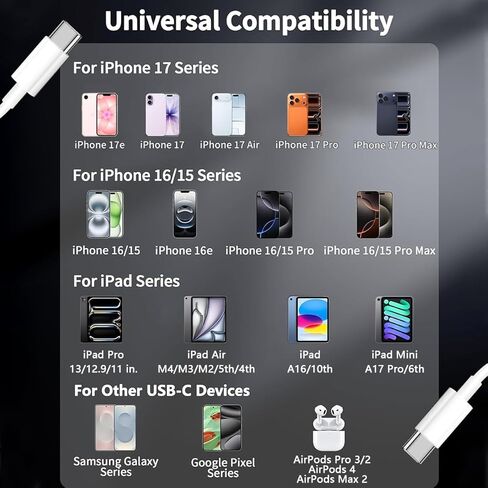 [معتمد من Apple MFi] شاحن iPhone 17 16 Pro Max شحن سريع، 40 وات USB C إلى C كابل شحن سريع بطول 10 أقدام من النوع C لهاتف iPhone 17e/17 Pro/Air/16/16e/16 ProMax/Plus/15Pro، iPad in Kuwait
