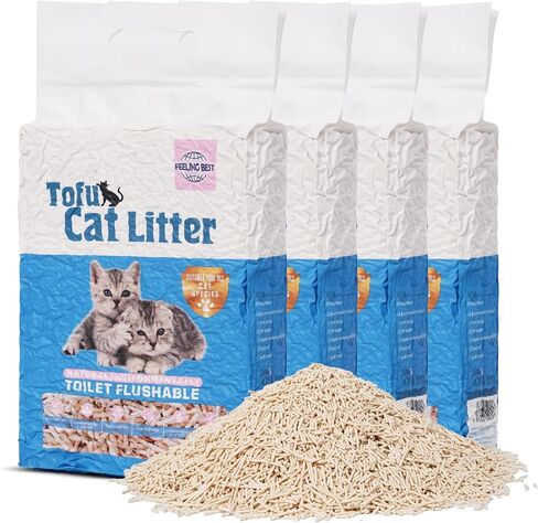 Tofu Cat Sterter 22.4 رطل (5.6 رطل*4 أكياس) التكتل السريع ، خالي من الغبار ، مواد خام ناترة 100 ٪ ، متكتل ، قابلة للتطهير ، جفاف فائقة السري in Kuwait