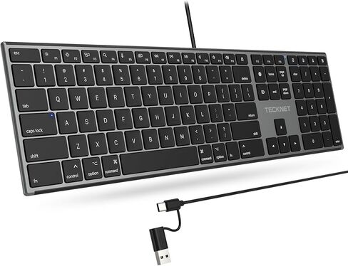 TECKNET Wired Keyboard for Mac, Ultra-Slim Silent Keyboard with USB & Type-C Dual Interface, Full Size with Numeric Keypad, Compatible with Apple MacBook Pro/Air iMac Pro/mini in Saudi Arabia