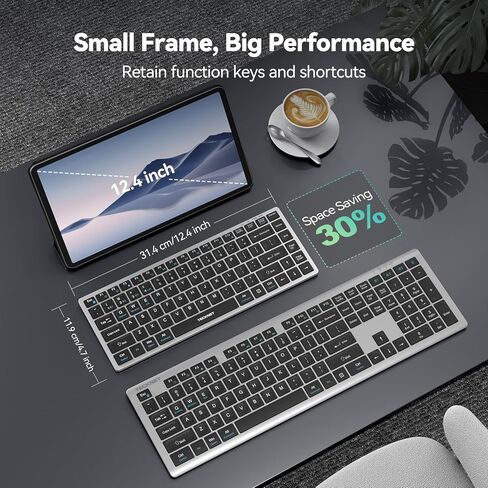TECKNET Bluetooth Keyboard Rechargeable, 4-Device (2.4G+3BT) Wireless Keyboard, Ultra-Slim Quiet Typing, 14 Hotkeys Computer Keyboard for PC/Laptop/Smart TV/Tablet/iPad in Saudi Arabia