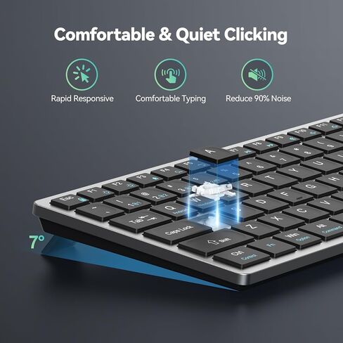 TECKNET Bluetooth Keyboard Rechargeable, 4-Device (2.4G+3BT) Wireless Keyboard, Ultra-Slim Quiet Typing, 14 Hotkeys Computer Keyboard for PC/Laptop/Smart TV/Tablet/iPad in Saudi Arabia