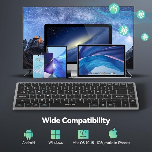 TECKNET Bluetooth Keyboard Rechargeable, 4-Device (2.4G+3BT) Wireless Keyboard, Ultra-Slim Quiet Typing, 14 Hotkeys Computer Keyboard for PC/Laptop/Smart TV/Tablet/iPad in Saudi Arabia