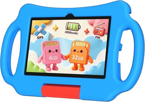 Kids Tablet 7 inch Android 12.0 for Toddler, 4GB RAM 32GB ROM Bluetooth IPS Screen Parental Control Dual Camera Shockproof Case for Educational Games (Pink) in Saudi Arabia