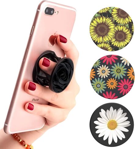 Multi-Function Cell Phone Stand, Sunflower Modern Grey Florals White Daisy Expanding Stand Grip for Smartphones and Tablets (4 Pack) in Saudi Arabia