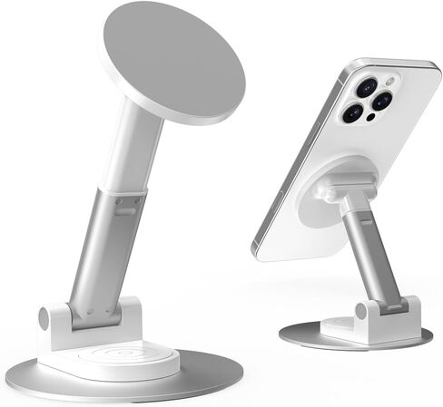 Magnetic Phone Stand for MagSafe, Compatible for All Smartphones with Metal Ring, Height Adjustable Stand with 360° Rotation, Compatible for iPhone 17 16 15 Series and All Phone Case, White in Saudi Arabia