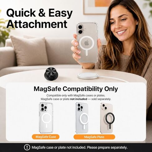 حامل بمقبض هاتف MagSafe أسود، حامل هاتف مغناطيسي من سبائك الألومنيوم، مسند قابل للطي قابل للإزالة مع حلقة مغناطيسية لهاتف iPhone 16 15 14 13 12، Android، Samsung، Pixel in Saudi Arabia