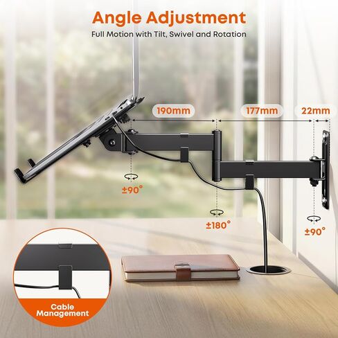 PUTORSEN 2-in-1 Laptop Wall Mount, Adjustable Arm for 10-17 Inch Notebook & Screens Under 32", Full Motion Adjustable Laptop Arm with Detachable Tray, Holds 4.4-19.8 lbs (Black) in Saudi Arabia