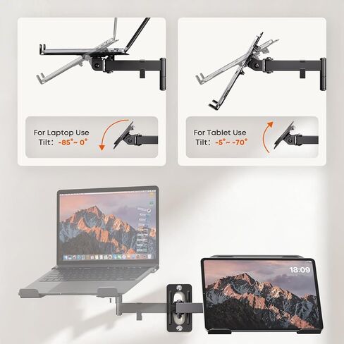 PUTORSEN 2-in-1 Laptop Wall Mount, Adjustable Arm for 10-17 Inch Notebook & Screens Under 32", Full Motion Adjustable Laptop Arm with Detachable Tray, Holds 4.4-19.8 lbs (Black) in Saudi Arabia