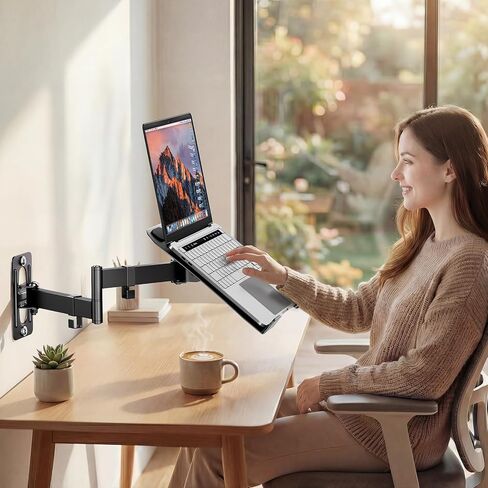 PUTORSEN 2-in-1 Laptop Wall Mount, Adjustable Arm for 10-17 Inch Notebook & Screens Under 32", Full Motion Adjustable Laptop Arm with Detachable Tray, Holds 4.4-19.8 lbs (Black) in Saudi Arabia
