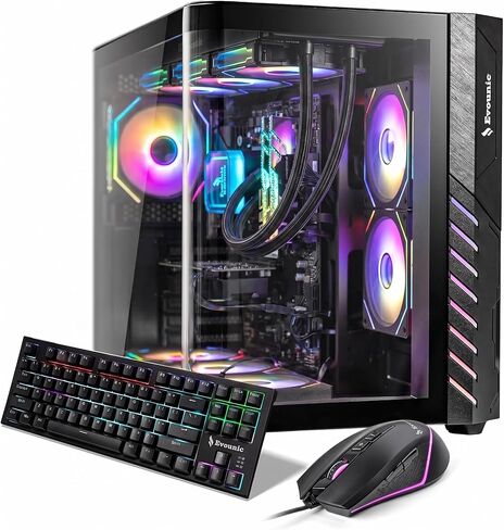 جهاز كمبيوتر مكتبي للألعاب مبرد سائل - Ryzen 7 8700F حتى 5.0 جيجا هرتز، GeForce RTX 4060 Ti، ذاكرة الوصول العشوائي DDR5 سعة 16 جيجابايت، 1 تيرابايت NVME، WiFi 6 & BT 5.4، 9 × مراوح ARGB، Windows 11، لوحة مفاتيح وماوس ميكانيكية in Kuwait