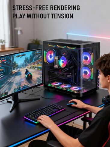 جهاز كمبيوتر مكتبي للألعاب مبرد سائل - Ryzen 7 8700F حتى 5.0 جيجا هرتز، GeForce RTX 4060 Ti، ذاكرة الوصول العشوائي DDR5 سعة 16 جيجابايت، 1 تيرابايت NVME، WiFi 6 & BT 5.4، 9 × مراوح ARGB، Windows 11، لوحة مفاتيح وماوس ميكانيكية in Kuwait