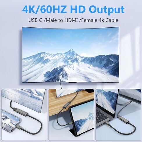 محول USB C إلى HDMI 4K@60 هرتز، موصل TypeC إلى HDTV مناسب لأجهزة iPhone 15 16 17 Pro Max وMacBook High Speed ​​Thunderbolt 3/4/5 in Saudi Arabia