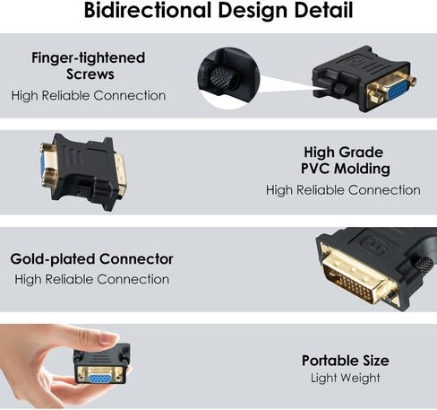 VGA Female to DVI Male Bidirectional Converter Adapter, DVI-D 24+5 to VGA with Gold-Plated Cord, Support 1080P HDTV Dual Link for Monitor, 2 Pack in Saudi Arabia