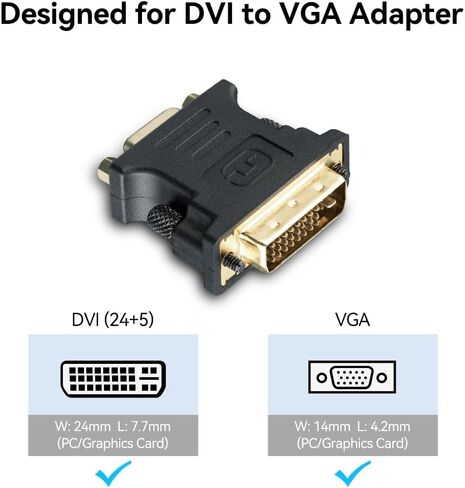 VGA Female to DVI Male Bidirectional Converter Adapter, DVI-D 24+5 to VGA with Gold-Plated Cord, Support 1080P HDTV Dual Link for Monitor, 2 Pack in Saudi Arabia