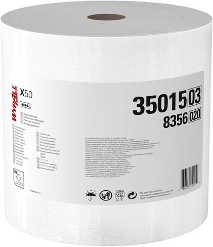قماش Wypall X50 للاستعمال مرة واحدة (35015)، قوي للاستخدام الممتد، لفة جامبو، أبيض، 1100 ورقة/لفة in Kuwait