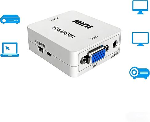 White VGA to HDMI Adapter, High-Definition Conversion, Audio & Video Synchronous Transmission, Portable in Saudi Arabia