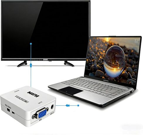 White VGA to HDMI Adapter, High-Definition Conversion, Audio & Video Synchronous Transmission, Portable in Saudi Arabia
