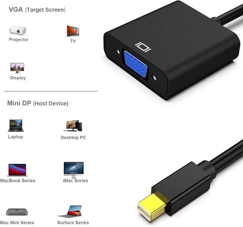 Mini DisplayPort to VGA Adapter, Mini DP Display Port to VGA Male to Female Converter Compatible with Thunderbolt ThinkPad SurfacePro PC in Saudi Arabia