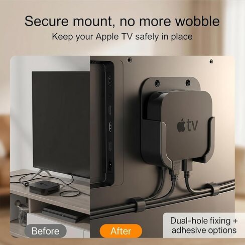 لحامل تلفزيون Apple خلف التلفزيون، يتم تثبيته على جدار التلفزيون لجهاز Apple TV 4K، متوافق مع جميع أجيال تلفزيون Apple، ABS متين مع لمعان - أسود in Kuwait
